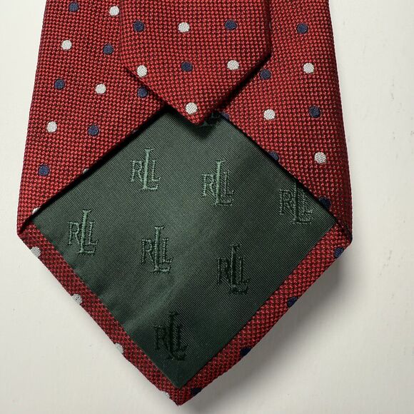 Lauren Ralph Lauren Red Polka Dot Tie 100% Silk Handmade Men’s Classic Neckwear - Picture 3 of 8